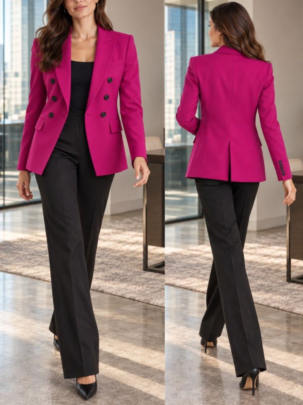 Veronica Beard Miller Blazer Magenta Pink Double Breasted Dickey Jacket Size 0